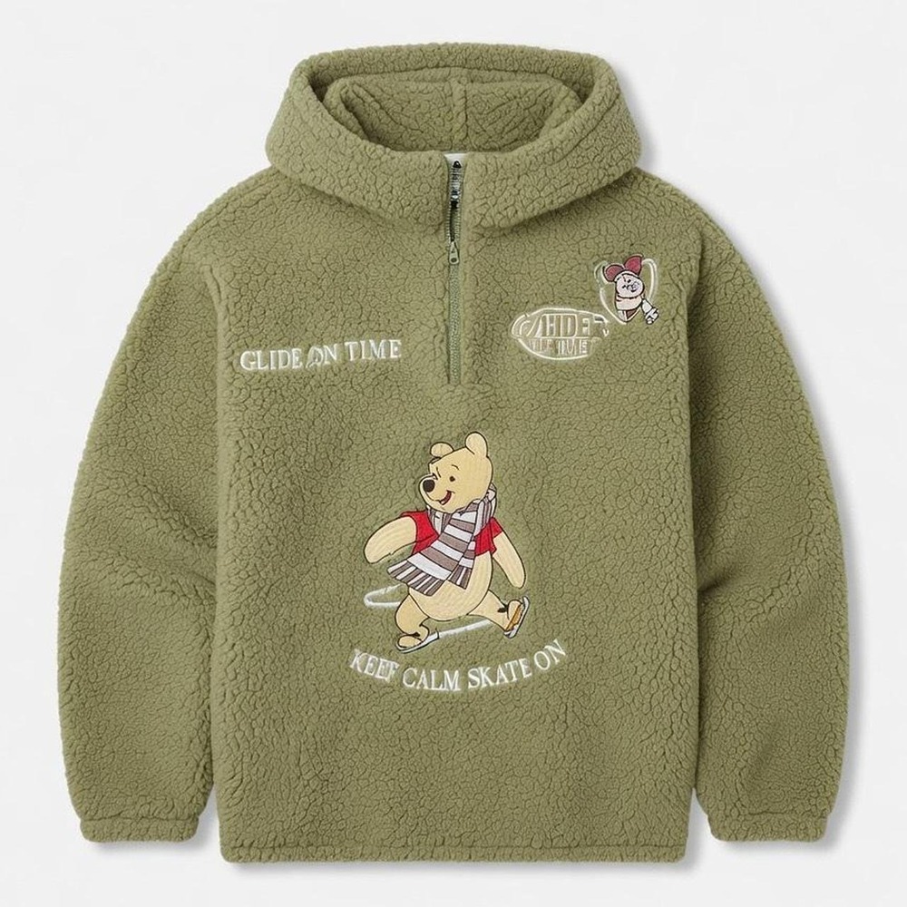 Disney Winnie the Pooh 'Keep Calm Skate On' Sage Green Sherpa Pullover Hoodie